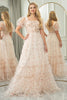 Load image into Gallery viewer, Champagne Printed A-line Square Neck Long Prom Dress
