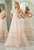 Load image into Gallery viewer, Champagne Printed A-line Square Neck Long Prom Dress