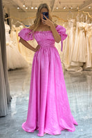 Load image into Gallery viewer, A Line Fuchsia Off the Shoulder Long Prom Dress