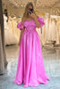 Load image into Gallery viewer, A Line Fuchsia Off the Shoulder Long Prom Dress
