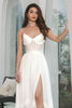 Load image into Gallery viewer, Simple White Ruffled Chiffon Corset Maxi Graduation Dress with Slit