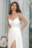 Load image into Gallery viewer, Simple White Ruffled Chiffon Corset Maxi Graduation Dress with Slit