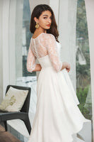 Load image into Gallery viewer, High Low White Graduation Dress with Lace Sleeves
