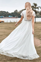 Load image into Gallery viewer, Deep V-neck Simple Boho Wedding Dress with Slit