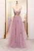 Load image into Gallery viewer, Mauve A-Line Spaghetti Straps Tulle Prom Dress with Appliques