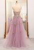 Load image into Gallery viewer, Mauve A-Line Spaghetti Straps Tulle Prom Dress with Appliques