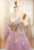 Load image into Gallery viewer, Mauve A-Line Spaghetti Straps Tulle Prom Dress with Appliques