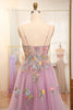Load image into Gallery viewer, Mauve A-Line Spaghetti Straps Tulle Prom Dress with Appliques