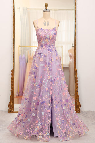 Mauve A-Line Spaghetti Straps Prom Dress with Appliques