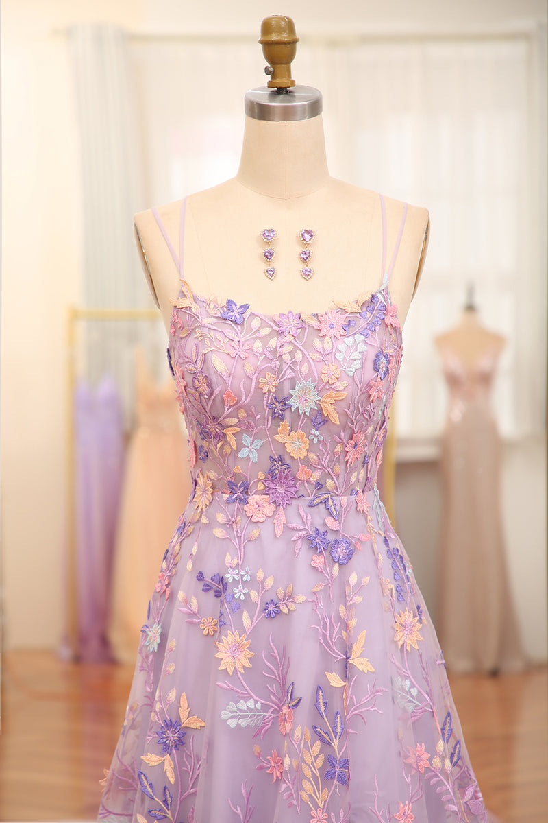 Load image into Gallery viewer, Mauve A-Line Spaghetti Straps Prom Dress with Appliques