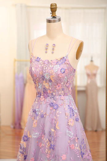Mauve A-Line Spaghetti Straps Prom Dress with Appliques