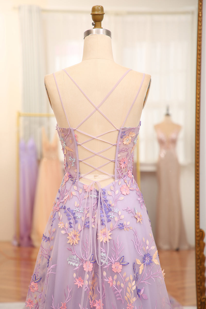 Load image into Gallery viewer, Mauve A-Line Spaghetti Straps Prom Dress with Appliques