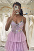 Load image into Gallery viewer, Mauve A-Line Spaghetti Straps Tulle Corset Prom Dress with Slit
