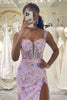 Load image into Gallery viewer, Mauve Mermaid Tulle Applique Corset Prom Dress with Slit