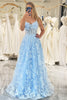 Load image into Gallery viewer, A-Line Sky Blue Spaghetti Straps Lace Corset Prom Dress