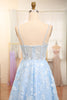 Load image into Gallery viewer, A-Line Sky Blue Spaghetti Straps Lace Corset Prom Dress