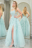 Load image into Gallery viewer, Mint A-line Spaghetti Strap Long Corset Prom Dress with Appliques