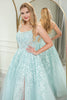 Load image into Gallery viewer, Mint A-line Spaghetti Strap Long Corset Prom Dress with Appliques