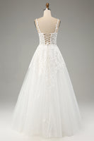 Load image into Gallery viewer, Ivory A-Line Tulle Spaghetti Straps Wedding Dress with Appliques