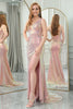 Load image into Gallery viewer, Sparkly Blush Mermaid V-neck Long Sequin Prom Dress with Slit