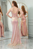 Load image into Gallery viewer, Sparkly Blush Mermaid V-neck Long Sequin Prom Dress with Slit