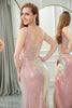 Load image into Gallery viewer, Sparkly Blush Mermaid V-neck Long Sequin Prom Dress with Slit
