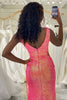 Load image into Gallery viewer, Sparkly Hot Pink Mermaid V-neck Long Sequin Prom Dress with Slit