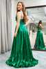 Load image into Gallery viewer, Dark Green A-line Spaghetti Straps Corset Prom Dress with Slit