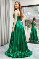 Load image into Gallery viewer, Dark Green A-line Spaghetti Straps Corset Prom Dress with Slit
