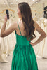 Load image into Gallery viewer, A-line Dark Green Spaghetti Straps Corset Prom Dress with Slit