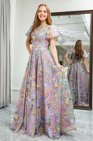 Load image into Gallery viewer, Mauve A-Line Round Neck Prom Dress with Appliques