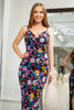 Load image into Gallery viewer, Black Mermaid Spaghetti Straps Embroidered Prom Dress with Slit