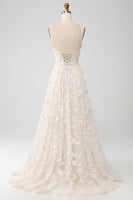 Load image into Gallery viewer, Apricot A Line Spaghetti Straps Appliques Long Wdding Dress with Slit