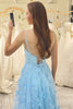 Load image into Gallery viewer, A Line Sky Blue Spaghetti Straps Long Prom Dress with 3D Butterflies