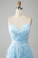 Load image into Gallery viewer, Sky Blue A Line Spaghetti Straps Long Prom Dress with 3D Butterflies