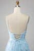 Load image into Gallery viewer, Sky Blue A Line Spaghetti Straps Long Prom Dress with 3D Butterflies