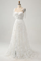 Load image into Gallery viewer, Ivory A-Line Spaghetti Straps Wedding Dress with Appliques