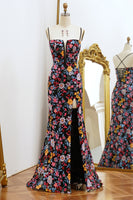 Load image into Gallery viewer, Black Mermaid Spaghetti Straps Long Prom Dress with Slit