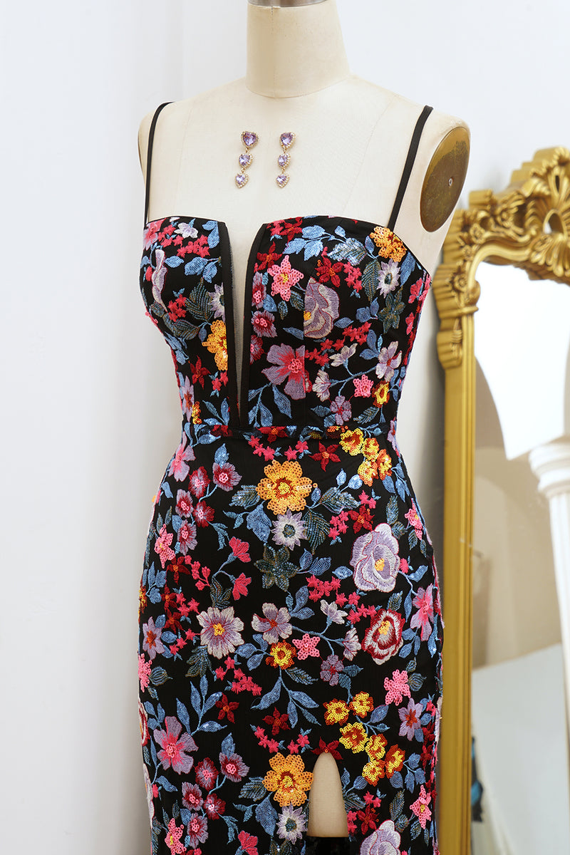 Load image into Gallery viewer, Black Mermaid Spaghetti Straps Long Prom Dress with Slit