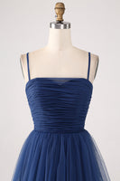 Load image into Gallery viewer, A Line Spaghetti Straps Tiered Tulle Pleated Prom Dress with Slit