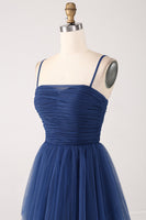 Load image into Gallery viewer, A Line Spaghetti Straps Tiered Tulle Pleated Prom Dress with Slit