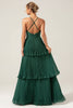 Load image into Gallery viewer, A-Line Tiered Chiffon Dark Green Long Bridesmaid Dress with Pleated