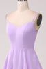 Load image into Gallery viewer, A Line Spaghetti Straps Tiered Chiffon Lilac Bridesmaid Dress with Slit