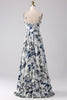 Load image into Gallery viewer, Pleated Blue Printed Corset Long Prom Dress with Slit