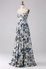 Load image into Gallery viewer, Pleated Blue Printed Corset Long Prom Dress with Slit