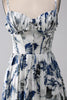 Load image into Gallery viewer, Pleated Blue Printed Corset Long Prom Dress with Slit