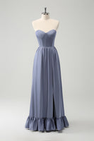 Load image into Gallery viewer, Grey Blue A Line Backless Corset Chiffon Bridesmaid Dress