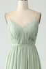 Load image into Gallery viewer, A-Line Dusty Sage Chiffon Spaghetti Straps Long Bridesmaid Dress with Slit