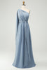 Load image into Gallery viewer, Convertible Chiffon A Line Dusty Blue Long Bridesmaid Dress