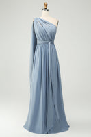 Load image into Gallery viewer, Convertible Chiffon A Line Dusty Blue Long Bridesmaid Dress